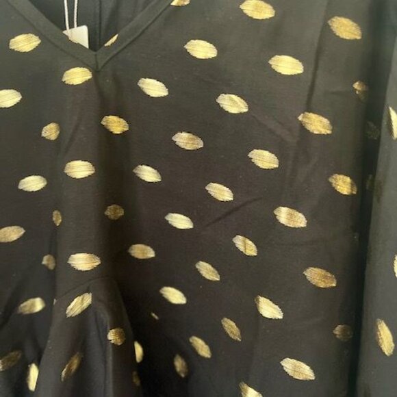 Gold Dot Black Long Sleeve Blouse By C+D+M Collection XL flare sleeve - Picture 7 of 14